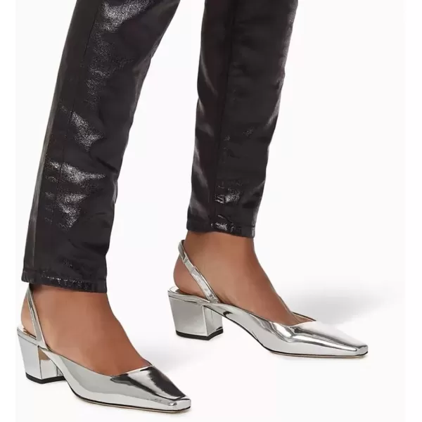 imageFSJ Women Retro Square Toe Slingback Sandals Comfortable Low Block Heel Pump Evening Dress Office ShoesMetallic Silver