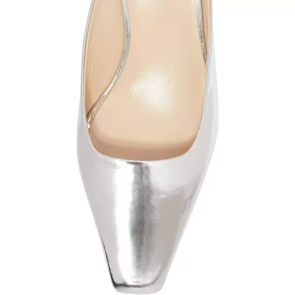 imageFSJ Women Retro Square Toe Slingback Sandals Comfortable Low Block Heel Pump Evening Dress Office ShoesMetallic Silver
