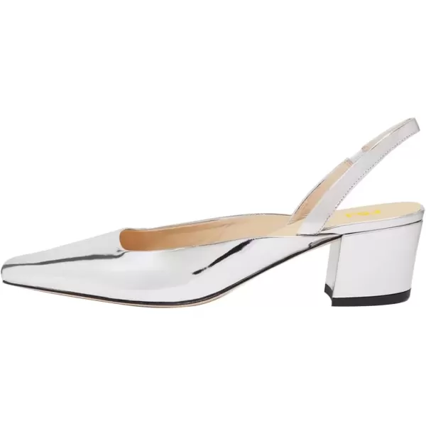 imageFSJ Women Retro Square Toe Slingback Sandals Comfortable Low Block Heel Pump Evening Dress Office ShoesMetallic Silver