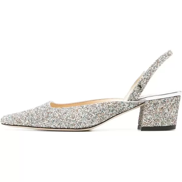 imageFSJ Women Retro Square Toe Slingback Sandals Comfortable Low Block Heel Pump Evening Dress Office ShoesSilver