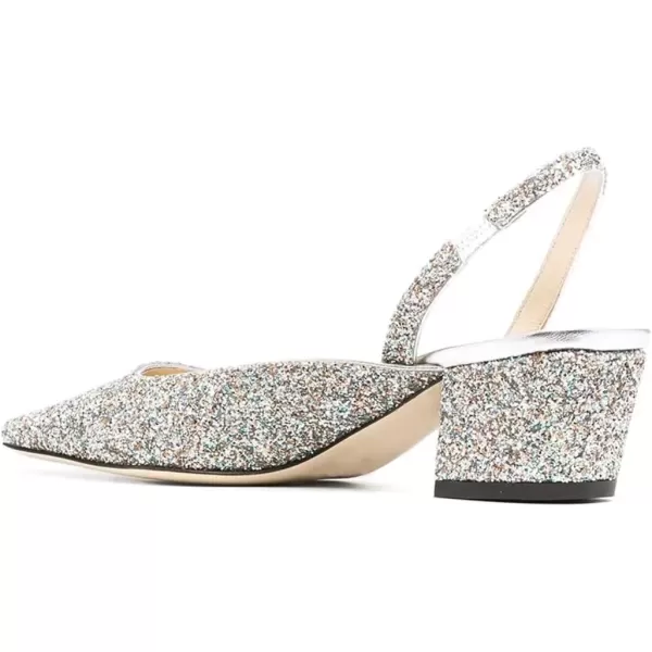 imageFSJ Women Retro Square Toe Slingback Sandals Comfortable Low Block Heel Pump Evening Dress Office ShoesSilver