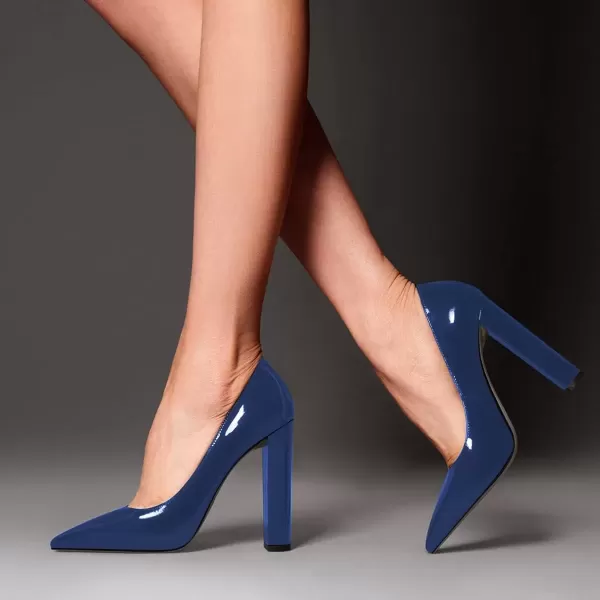 imageFSJ Women Sexy Leopard Fashion Pointed Toe Pumps Chunky High Heels Dress Slip On Party Comfort Shoes Size 415 USDark Blue