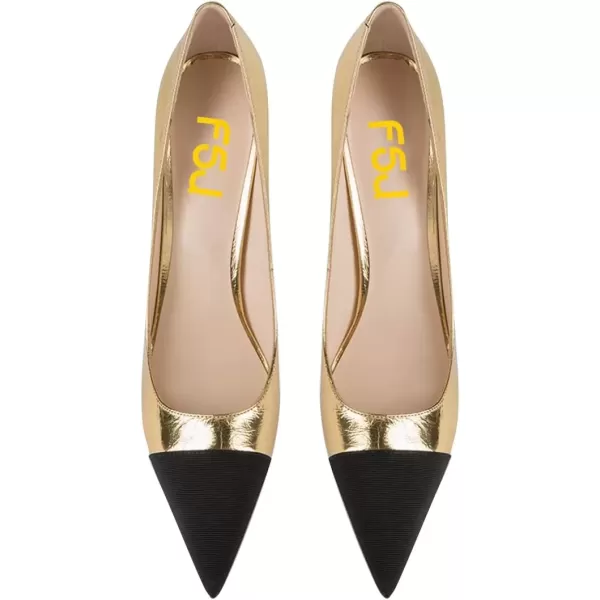imageFSJ Women Sexy Leopard Fashion Pointed Toe Pumps Chunky High Heels Dress Slip On Party Comfort Shoes Size 415 USGold