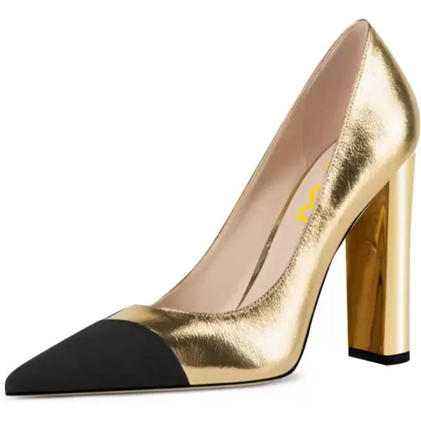 imageFSJ Women Sexy Leopard Fashion Pointed Toe Pumps Chunky High Heels Dress Slip On Party Comfort Shoes Size 415 USGold