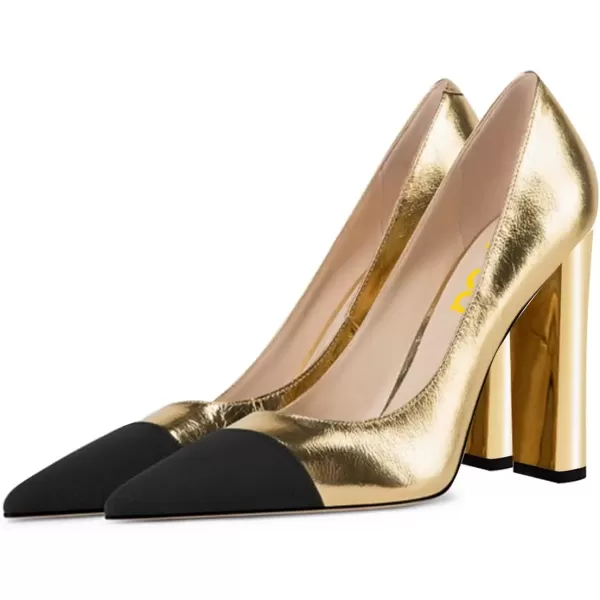 imageFSJ Women Sexy Leopard Fashion Pointed Toe Pumps Chunky High Heels Dress Slip On Party Comfort Shoes Size 415 USGold