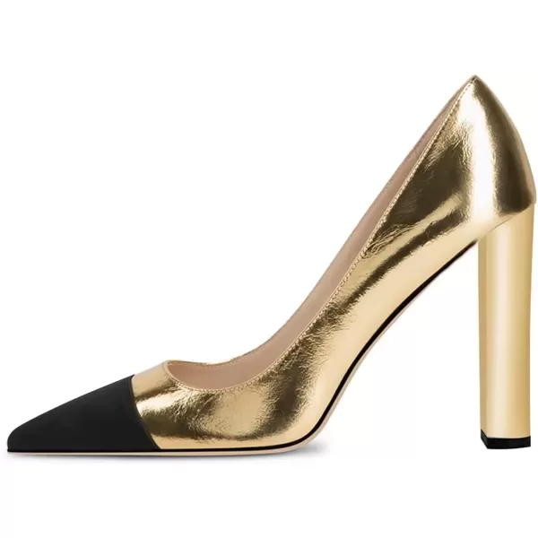 imageFSJ Women Sexy Leopard Fashion Pointed Toe Pumps Chunky High Heels Dress Slip On Party Comfort Shoes Size 415 USGold