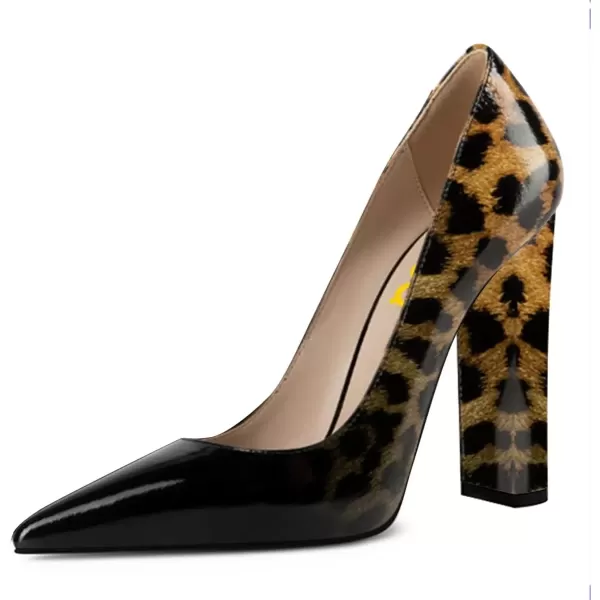 imageFSJ Women Sexy Leopard Fashion Pointed Toe Pumps Chunky High Heels Dress Slip On Party Comfort Shoes Size 415 USGradient Leopard
