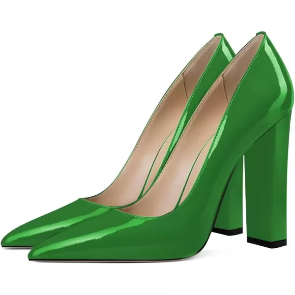 imageFSJ Women Sexy Leopard Fashion Pointed Toe Pumps Chunky High Heels Dress Slip On Party Comfort Shoes Size 415 USGreen