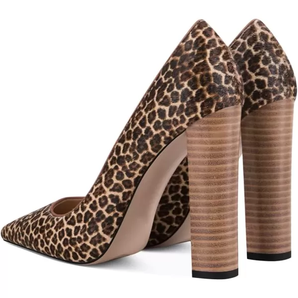 imageFSJ Women Sexy Leopard Fashion Pointed Toe Pumps Chunky High Heels Dress Slip On Party Comfort Shoes Size 415 USLeopard