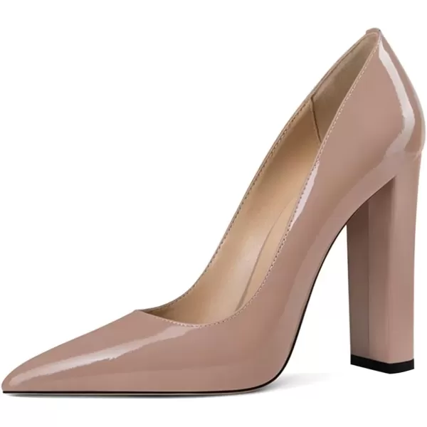 imageFSJ Women Sexy Leopard Fashion Pointed Toe Pumps Chunky High Heels Dress Slip On Party Comfort Shoes Size 415 USNude