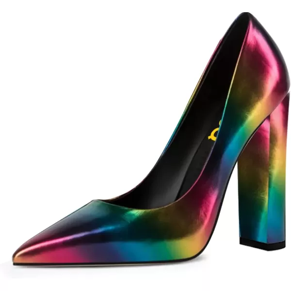 imageFSJ Women Sexy Leopard Fashion Pointed Toe Pumps Chunky High Heels Dress Slip On Party Comfort Shoes Size 415 USRainbow