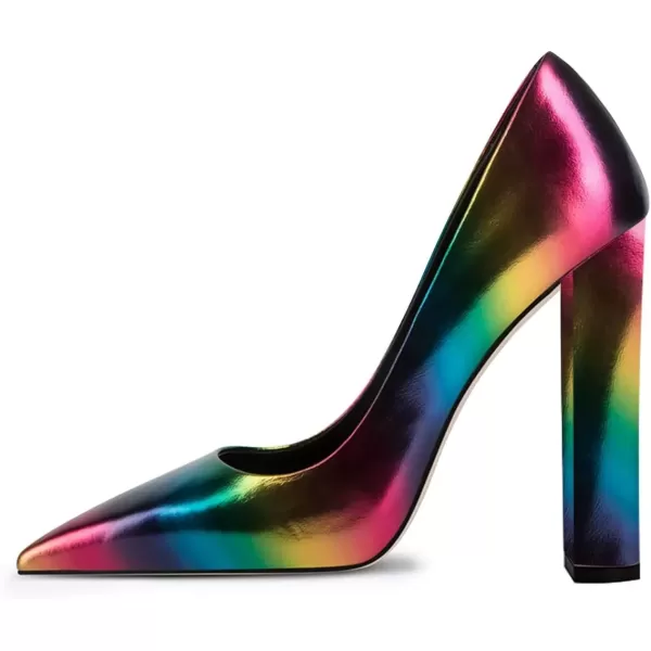imageFSJ Women Sexy Leopard Fashion Pointed Toe Pumps Chunky High Heels Dress Slip On Party Comfort Shoes Size 415 USRainbow