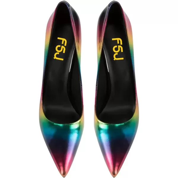 imageFSJ Women Sexy Leopard Fashion Pointed Toe Pumps Chunky High Heels Dress Slip On Party Comfort Shoes Size 415 USRainbow