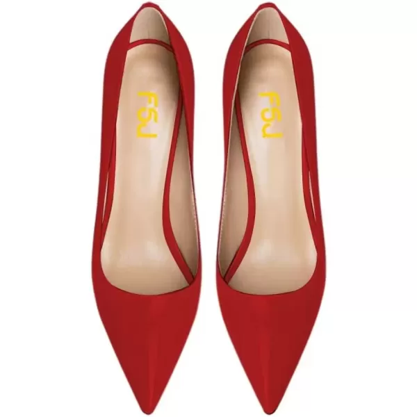 imageFSJ Women Sexy Leopard Fashion Pointed Toe Pumps Chunky High Heels Dress Slip On Party Comfort Shoes Size 415 USRed