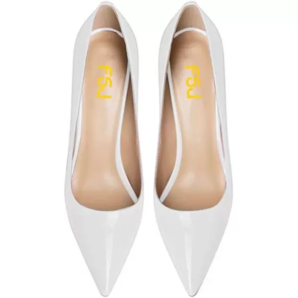 imageFSJ Women Sexy Leopard Fashion Pointed Toe Pumps Chunky High Heels Dress Slip On Party Comfort Shoes Size 415 USWhite