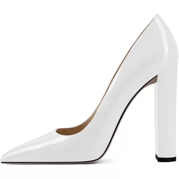 imageFSJ Women Sexy Leopard Fashion Pointed Toe Pumps Chunky High Heels Dress Slip On Party Comfort Shoes Size 415 USWhite