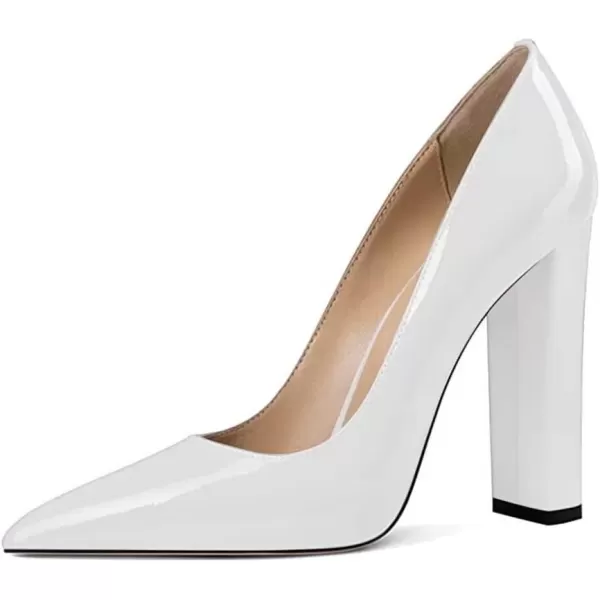 imageFSJ Women Sexy Leopard Fashion Pointed Toe Pumps Chunky High Heels Dress Slip On Party Comfort Shoes Size 415 USWhite