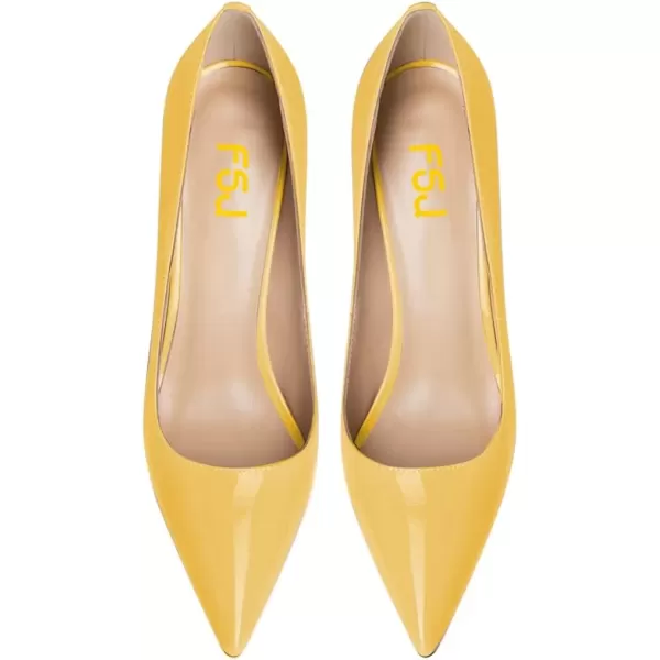 imageFSJ Women Sexy Leopard Fashion Pointed Toe Pumps Chunky High Heels Dress Slip On Party Comfort Shoes Size 415 USYellow