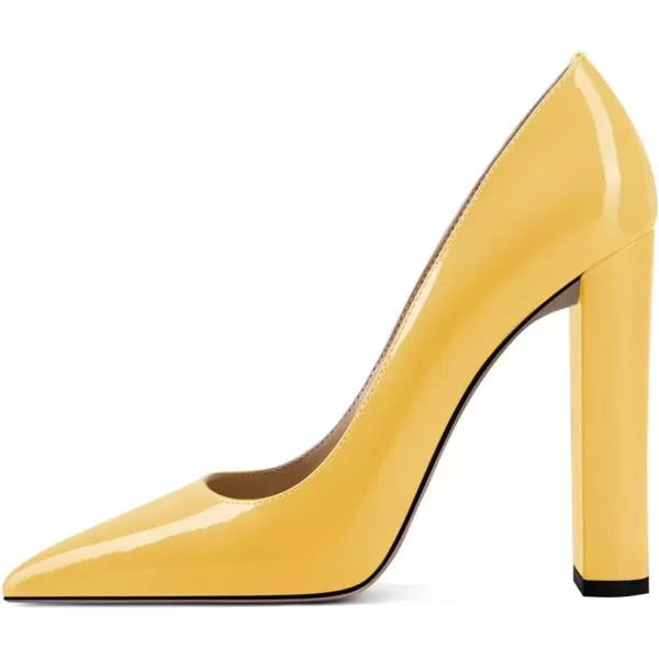 imageFSJ Women Sexy Leopard Fashion Pointed Toe Pumps Chunky High Heels Dress Slip On Party Comfort Shoes Size 415 USYellow