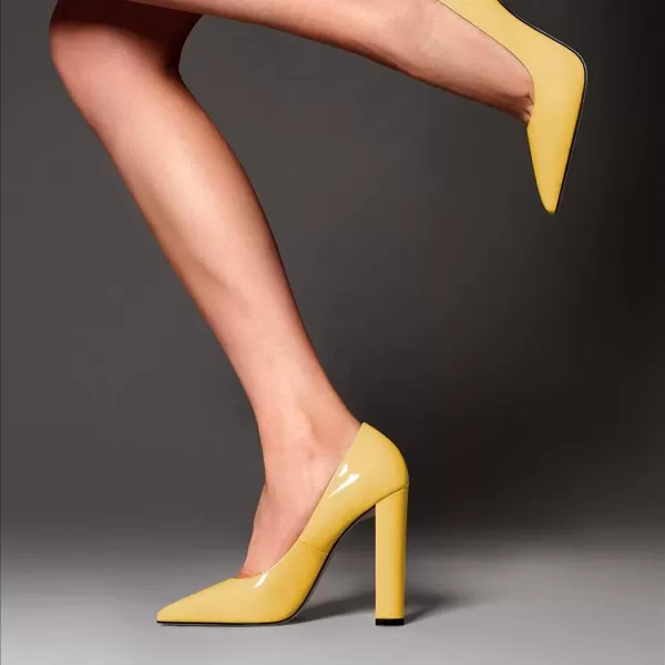 imageFSJ Women Sexy Leopard Fashion Pointed Toe Pumps Chunky High Heels Dress Slip On Party Comfort Shoes Size 415 USYellow