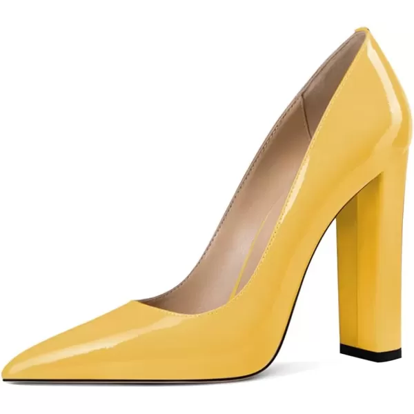 imageFSJ Women Sexy Leopard Fashion Pointed Toe Pumps Chunky High Heels Dress Slip On Party Comfort Shoes Size 415 USYellow