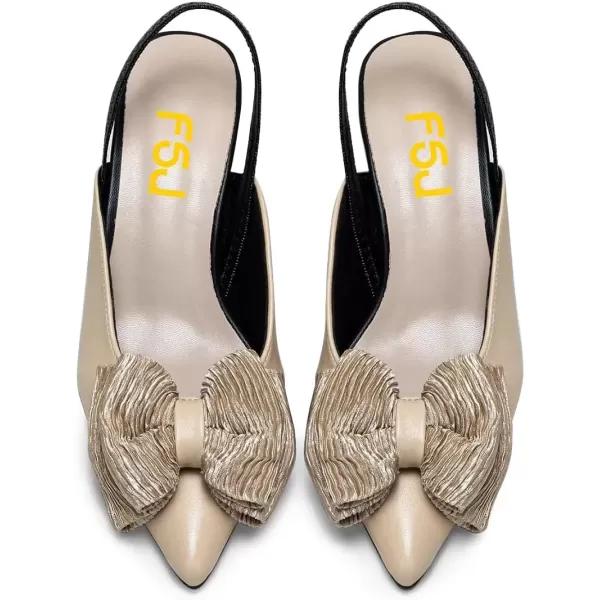 imageFSJ Womens Cute Low Kitten Heel Slingback Dress Pumps Bowtie Pointed Toe Comfortable Slip On Sandals Wedding Shoes Size 415 USBeige