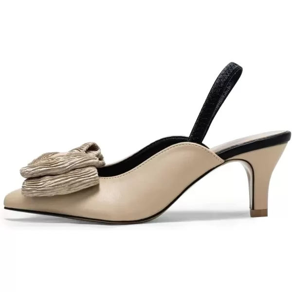 imageFSJ Womens Cute Low Kitten Heel Slingback Dress Pumps Bowtie Pointed Toe Comfortable Slip On Sandals Wedding Shoes Size 415 USBeige