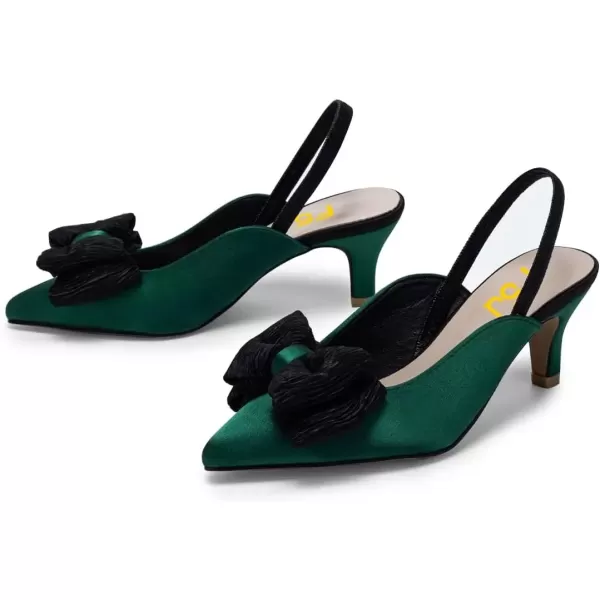 imageFSJ Womens Cute Low Kitten Heel Slingback Dress Pumps Bowtie Pointed Toe Comfortable Slip On Sandals Wedding Shoes Size 415 USEmerald