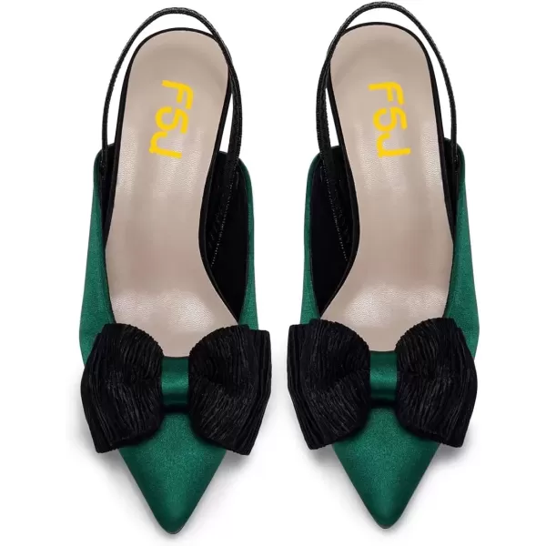imageFSJ Womens Cute Low Kitten Heel Slingback Dress Pumps Bowtie Pointed Toe Comfortable Slip On Sandals Wedding Shoes Size 415 USEmerald