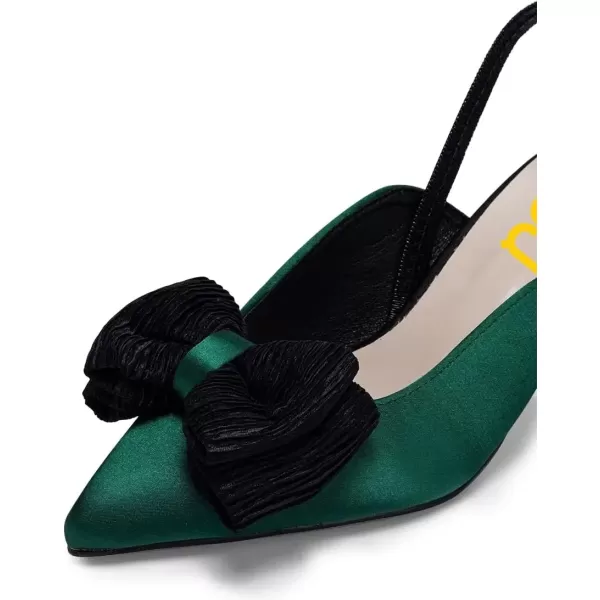 imageFSJ Womens Cute Low Kitten Heel Slingback Dress Pumps Bowtie Pointed Toe Comfortable Slip On Sandals Wedding Shoes Size 415 USEmerald