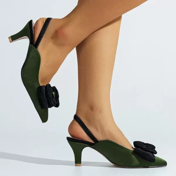imageFSJ Womens Cute Low Kitten Heel Slingback Dress Pumps Bowtie Pointed Toe Comfortable Slip On Sandals Wedding Shoes Size 415 USGreen