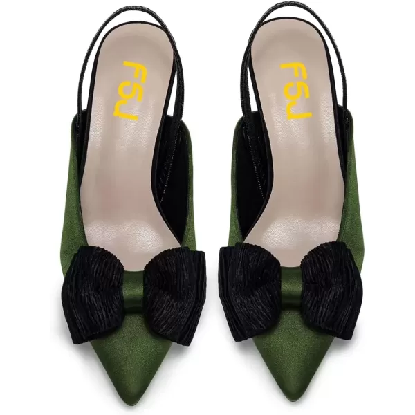 imageFSJ Womens Cute Low Kitten Heel Slingback Dress Pumps Bowtie Pointed Toe Comfortable Slip On Sandals Wedding Shoes Size 415 USGreen