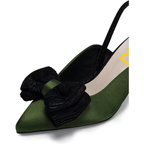 imageFSJ Womens Cute Low Kitten Heel Slingback Dress Pumps Bowtie Pointed Toe Comfortable Slip On Sandals Wedding Shoes Size 415 USGreen