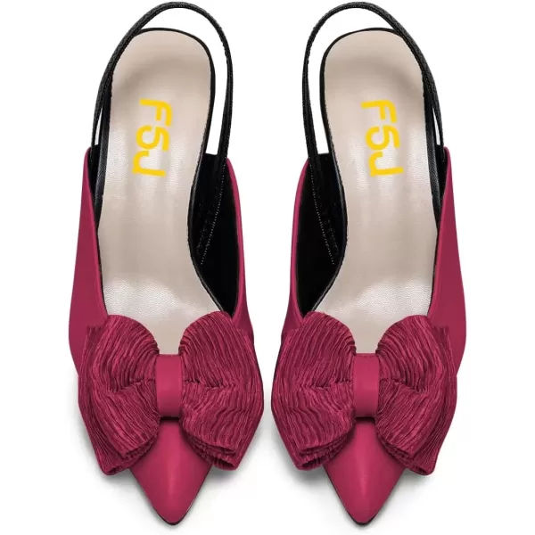 imageFSJ Womens Cute Low Kitten Heel Slingback Dress Pumps Bowtie Pointed Toe Comfortable Slip On Sandals Wedding Shoes Size 415 USHot Pink
