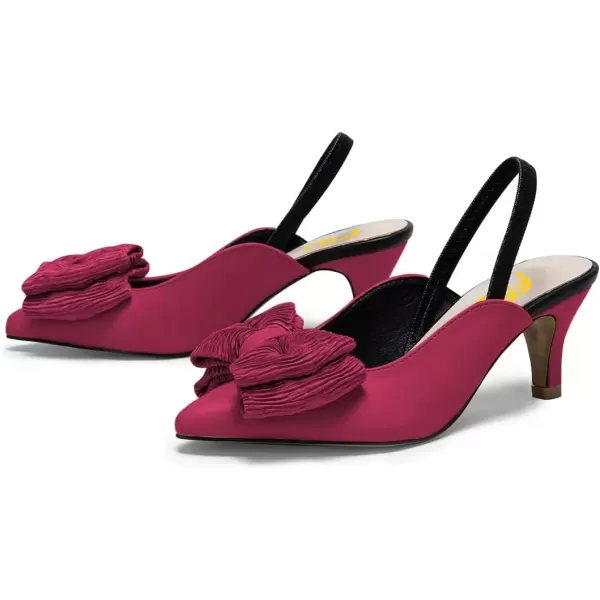 imageFSJ Womens Cute Low Kitten Heel Slingback Dress Pumps Bowtie Pointed Toe Comfortable Slip On Sandals Wedding Shoes Size 415 USHot Pink