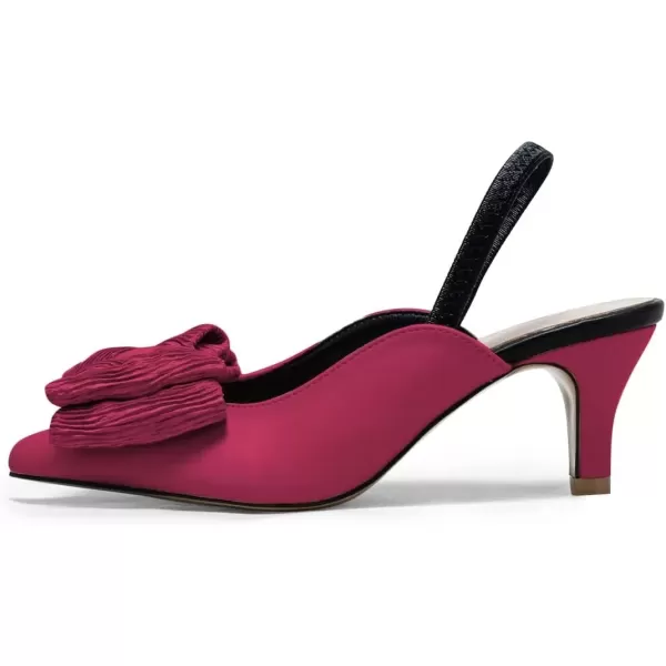 imageFSJ Womens Cute Low Kitten Heel Slingback Dress Pumps Bowtie Pointed Toe Comfortable Slip On Sandals Wedding Shoes Size 415 USHot Pink