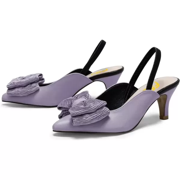 imageFSJ Womens Cute Low Kitten Heel Slingback Dress Pumps Bowtie Pointed Toe Comfortable Slip On Sandals Wedding Shoes Size 415 USLavender