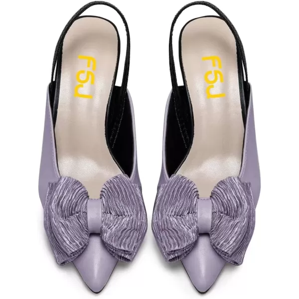 imageFSJ Womens Cute Low Kitten Heel Slingback Dress Pumps Bowtie Pointed Toe Comfortable Slip On Sandals Wedding Shoes Size 415 USLavender