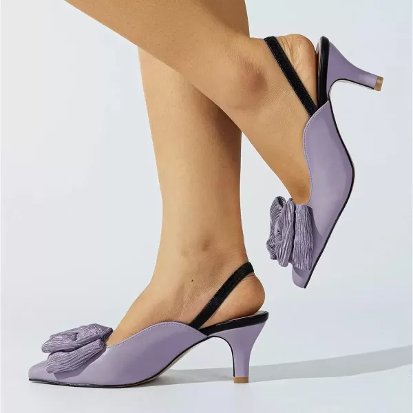imageFSJ Womens Cute Low Kitten Heel Slingback Dress Pumps Bowtie Pointed Toe Comfortable Slip On Sandals Wedding Shoes Size 415 USLavender
