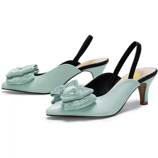 imageFSJ Womens Cute Low Kitten Heel Slingback Dress Pumps Bowtie Pointed Toe Comfortable Slip On Sandals Wedding Shoes Size 415 USPale Turquoise