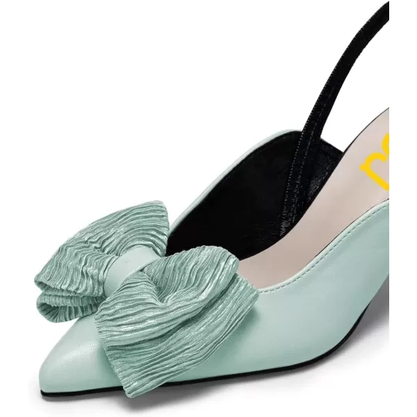 imageFSJ Womens Cute Low Kitten Heel Slingback Dress Pumps Bowtie Pointed Toe Comfortable Slip On Sandals Wedding Shoes Size 415 USPale Turquoise