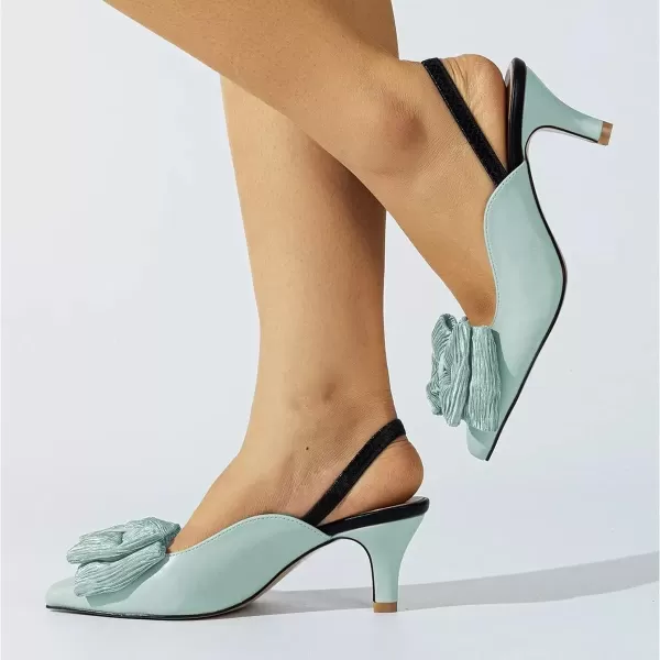 imageFSJ Womens Cute Low Kitten Heel Slingback Dress Pumps Bowtie Pointed Toe Comfortable Slip On Sandals Wedding Shoes Size 415 USPale Turquoise