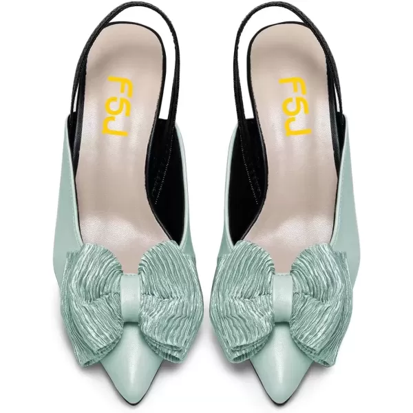 imageFSJ Womens Cute Low Kitten Heel Slingback Dress Pumps Bowtie Pointed Toe Comfortable Slip On Sandals Wedding Shoes Size 415 USPale Turquoise