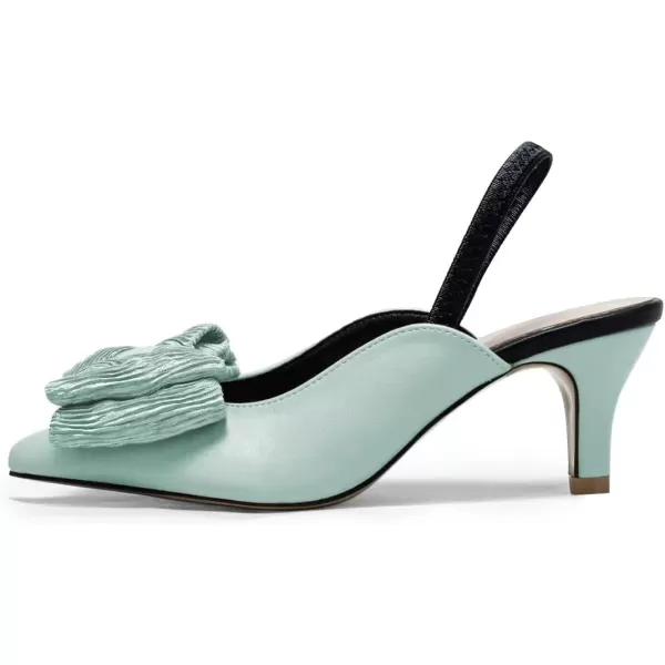 imageFSJ Womens Cute Low Kitten Heel Slingback Dress Pumps Bowtie Pointed Toe Comfortable Slip On Sandals Wedding Shoes Size 415 USPale Turquoise