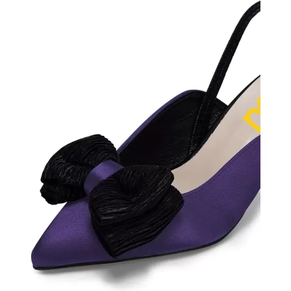 imageFSJ Womens Cute Low Kitten Heel Slingback Dress Pumps Bowtie Pointed Toe Comfortable Slip On Sandals Wedding Shoes Size 415 USPurple