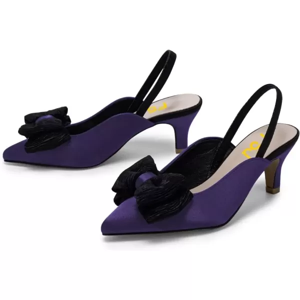 imageFSJ Womens Cute Low Kitten Heel Slingback Dress Pumps Bowtie Pointed Toe Comfortable Slip On Sandals Wedding Shoes Size 415 USPurple