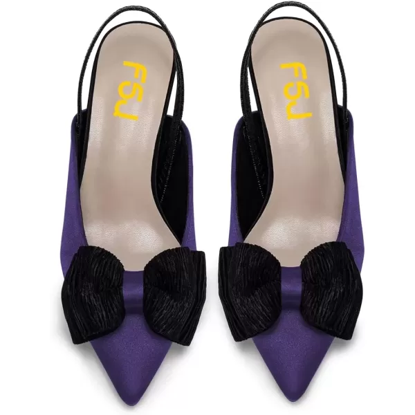 imageFSJ Womens Cute Low Kitten Heel Slingback Dress Pumps Bowtie Pointed Toe Comfortable Slip On Sandals Wedding Shoes Size 415 USPurple