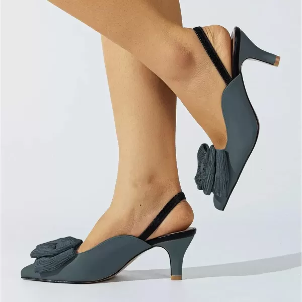 imageFSJ Womens Cute Low Kitten Heel Slingback Dress Pumps Bowtie Pointed Toe Comfortable Slip On Sandals Wedding Shoes Size 415 USSlategray