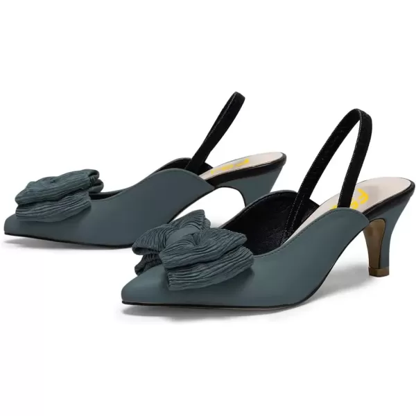 imageFSJ Womens Cute Low Kitten Heel Slingback Dress Pumps Bowtie Pointed Toe Comfortable Slip On Sandals Wedding Shoes Size 415 USSlategray