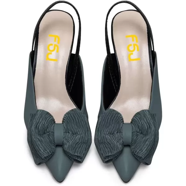 imageFSJ Womens Cute Low Kitten Heel Slingback Dress Pumps Bowtie Pointed Toe Comfortable Slip On Sandals Wedding Shoes Size 415 USSlategray